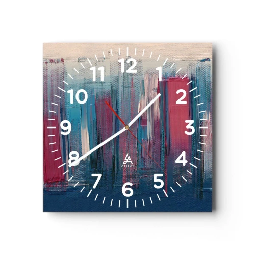 Relógio de parede - Relógio em vidro - Composição vertical em azul e vermelho - 40x40 cm