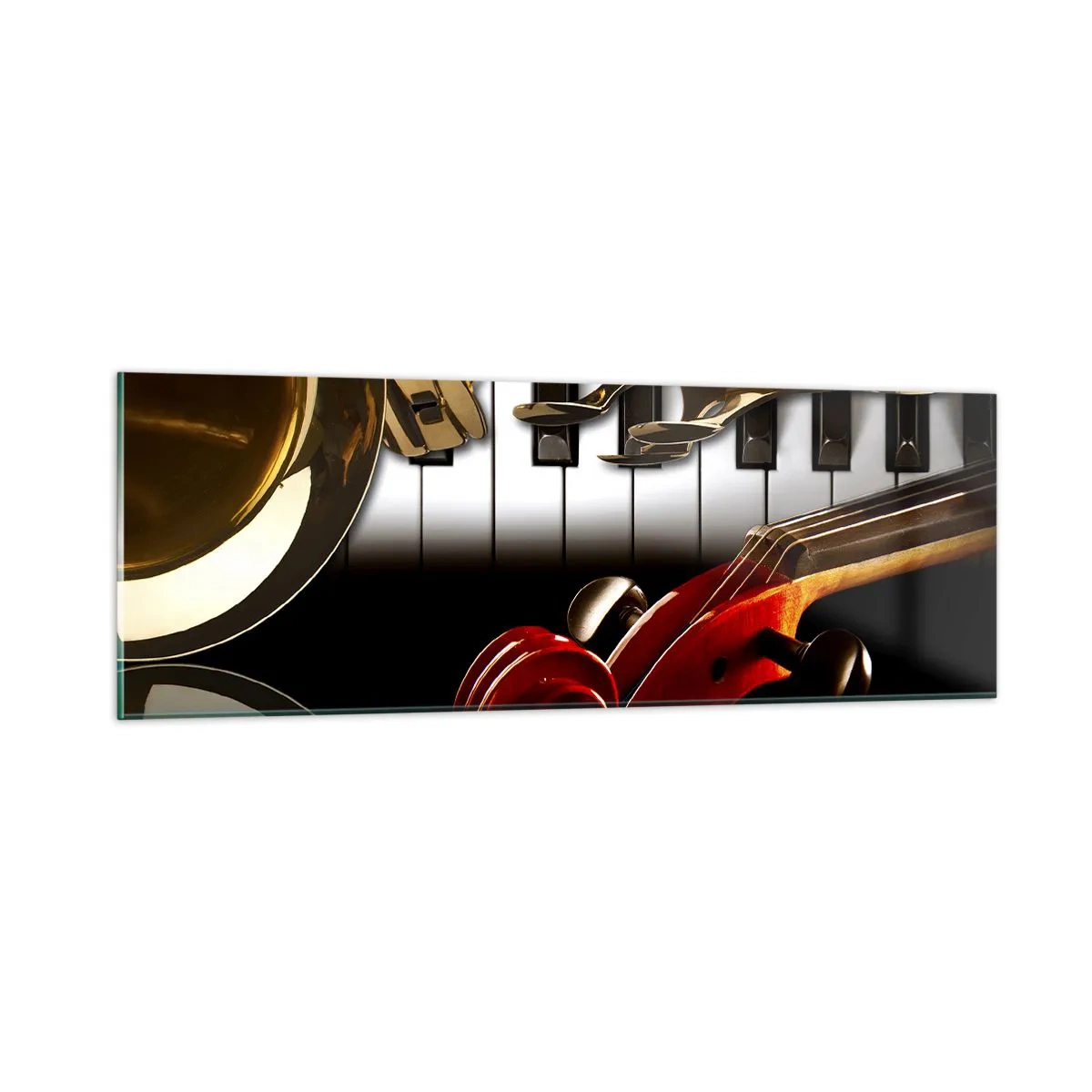 Quadro em vidro - Metal, madeira e marfim - 90x30 cm