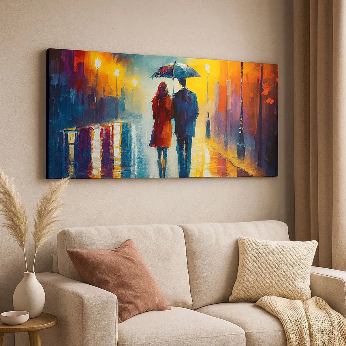 Quadro em tela - Juntos – uma noite colorida - 100x40 cm