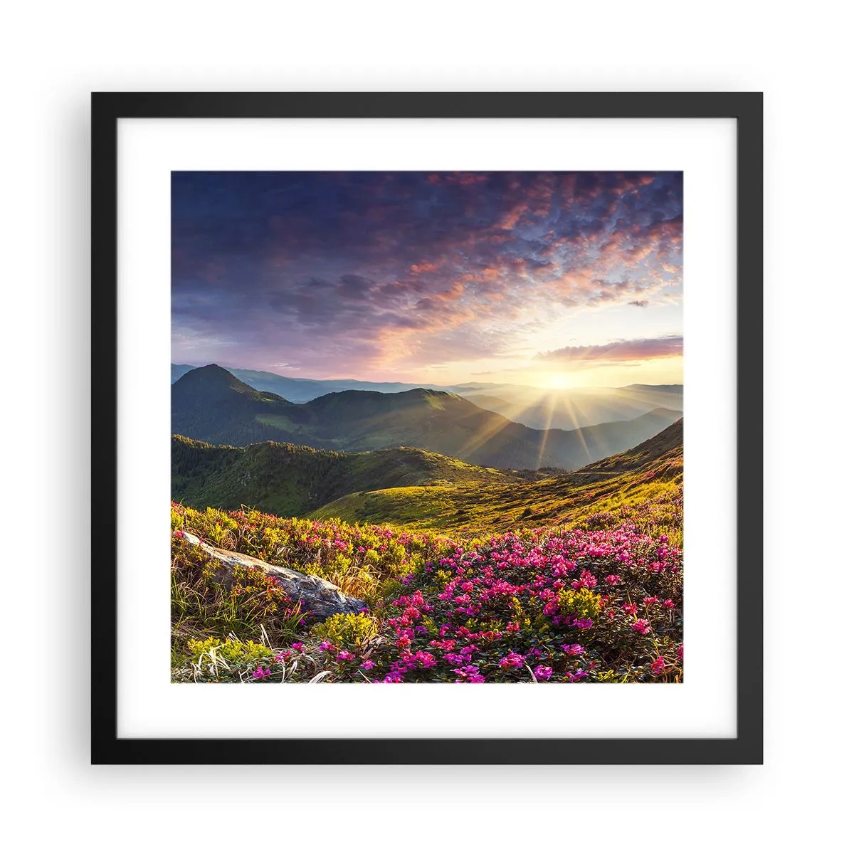 Pôster com moldura preta - A frescura de uma manhã nas montanhas - 40x40 cm