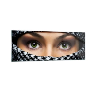 Quadro em vidro - Retrato de uma beleza velada de olhos verdes - 140x50 cm