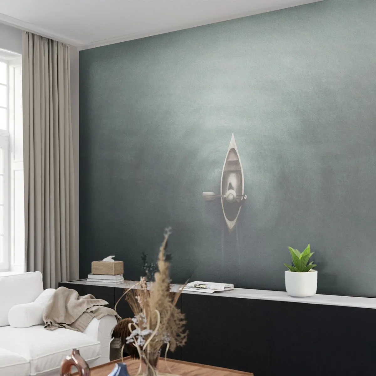Papel de Parede Premium Sand - Através do lago da lua - Compostura, Lago, Caiaque - 100x70 cm