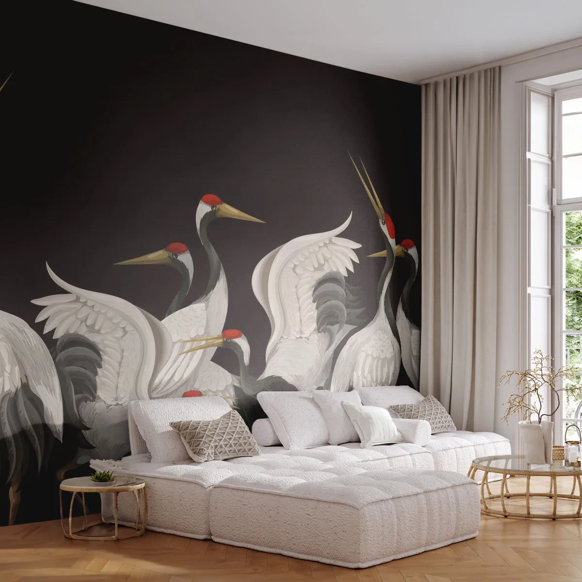 Papel de Parede Premium Canvas - Assuntos de aves - Guindastes, Pássaros, Pedaço - 400x280 cm
