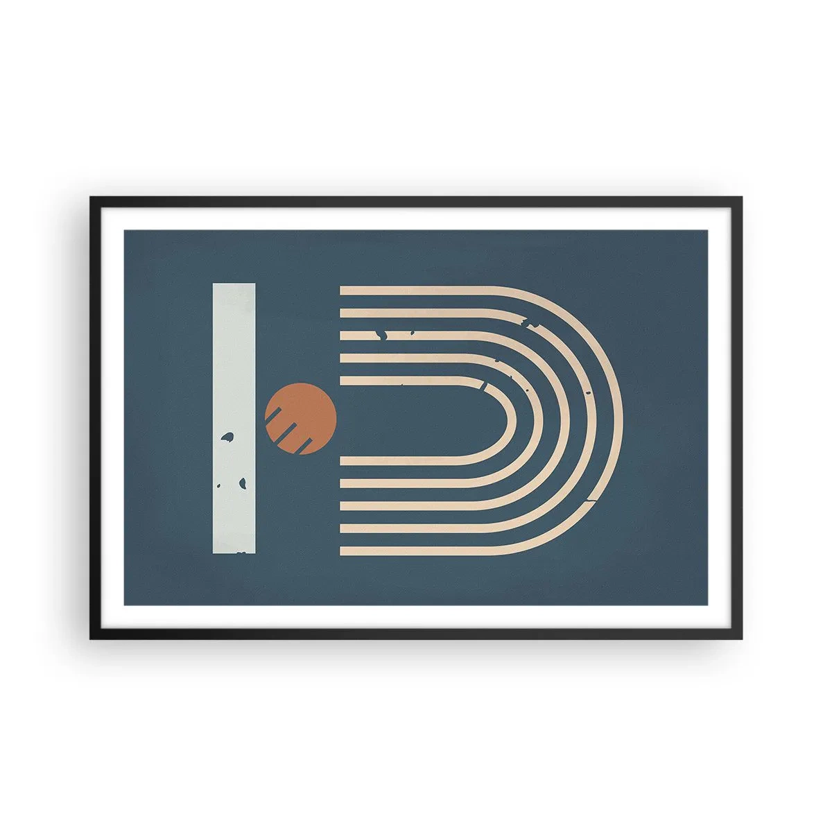 Pôster com moldura preta - Geometria em azul marinho - 91x61 cm