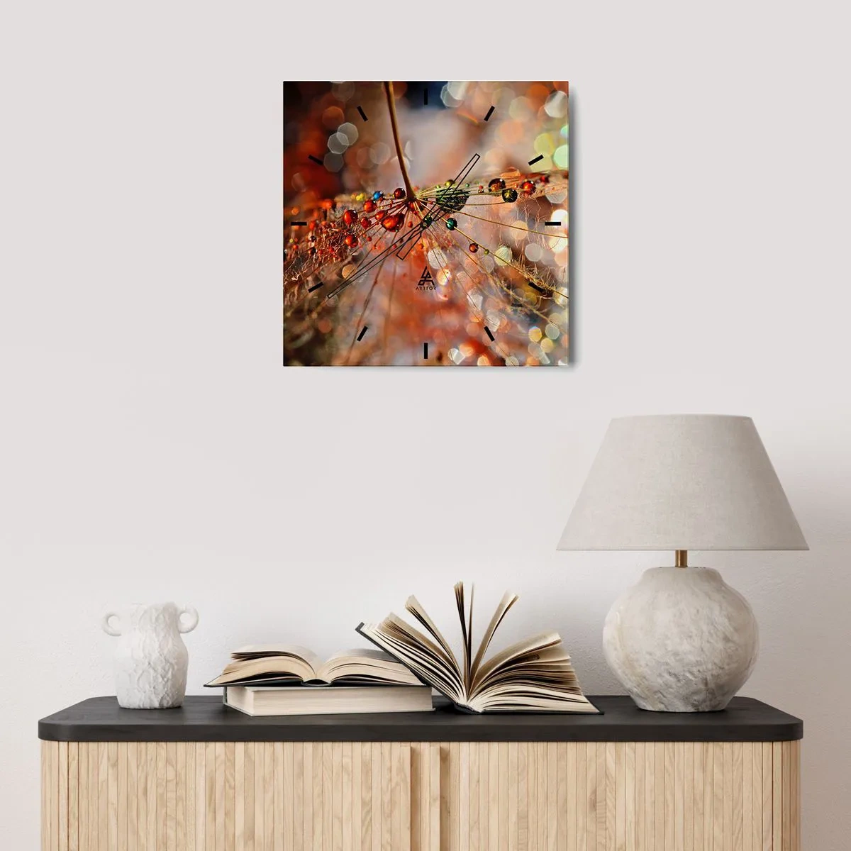 Relógio de parede - Relógio em vidro - Enroscado numa teia de aranha - 30x30 cm