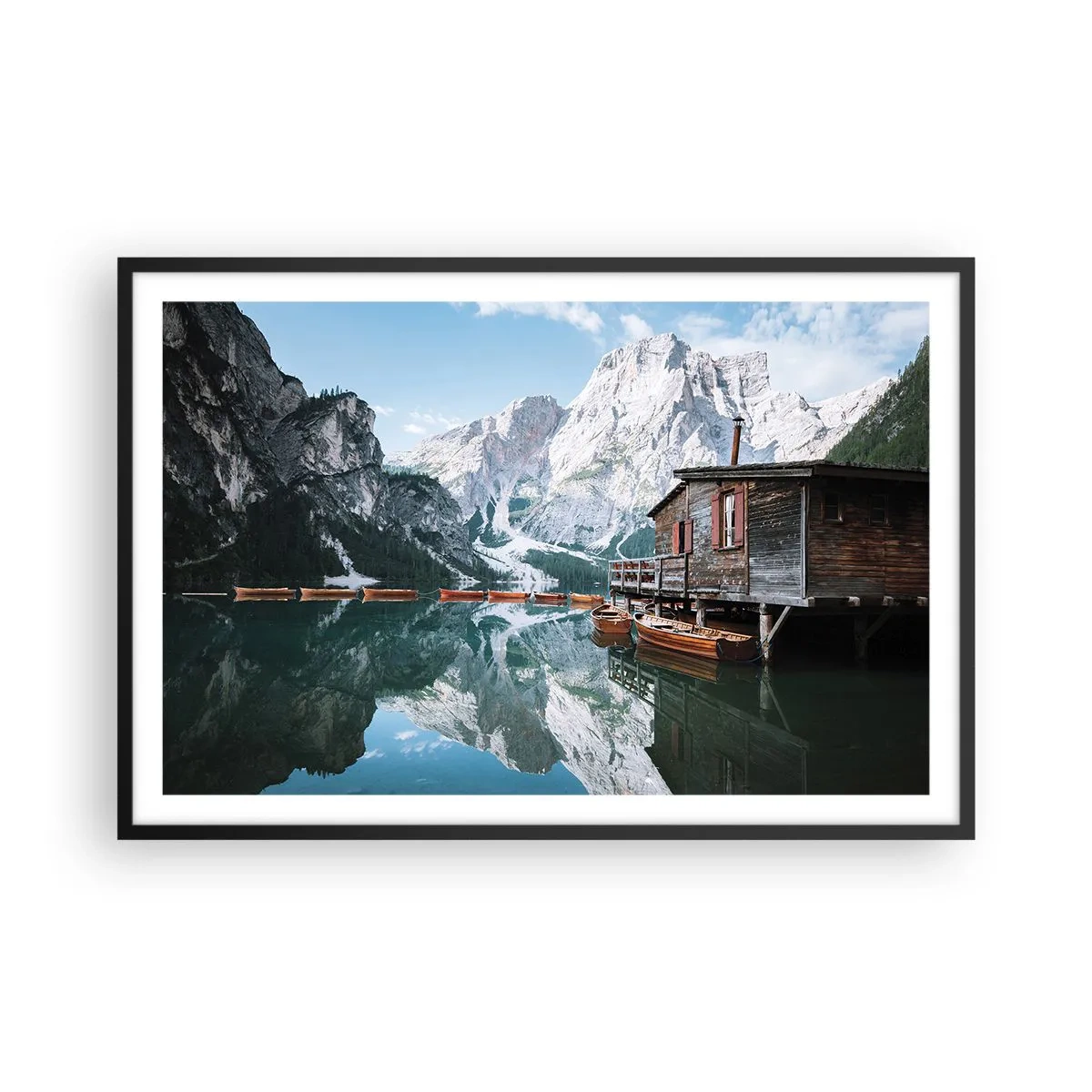 Pôster com moldura preta - Manhã cristalina nas montanhas - 91x61 cm