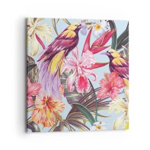 Quadro em tela - Pétalas e penas - 70x70 cm