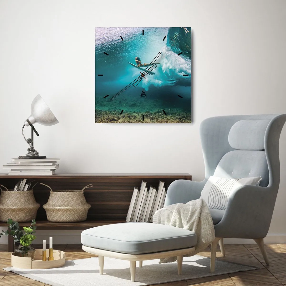 Relógio de parede - Relógio em vidro - O mundo subaquático - 40x40 cm