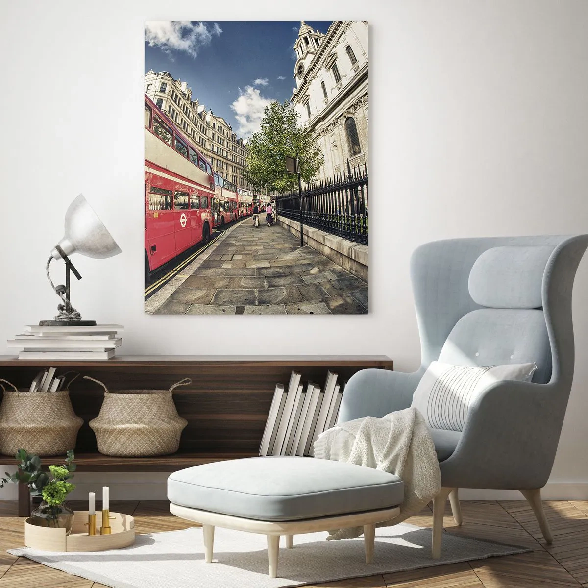 Quadro em vidro - Rua de Londres em cinza e vermelho - 50x70 cm