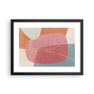 Pôster com moldura preta - Composição pastel com fio dourado - 40x30 cm