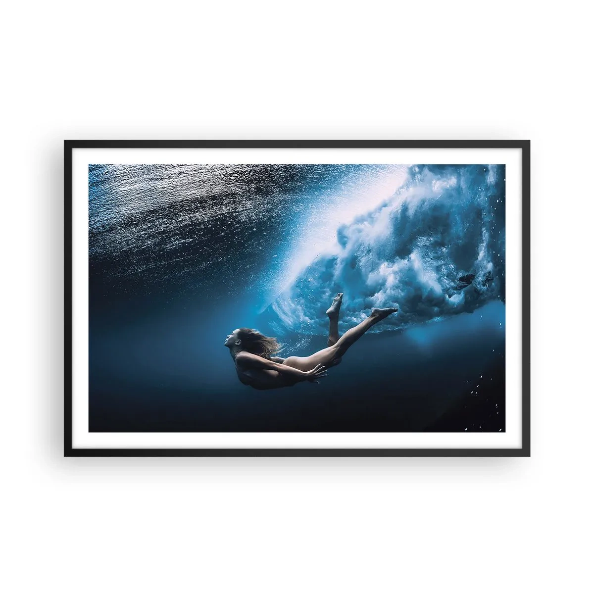 Pôster com moldura preta - Sereia moderna - 91x61 cm