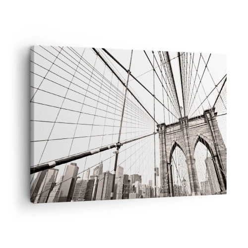 Quadro em tela - A Ponte do Brooklyn em monocromático - 70x50cm - Catedral de Nova York - Decoração de parede moderna para a sala de estar e quarto ARTTOR