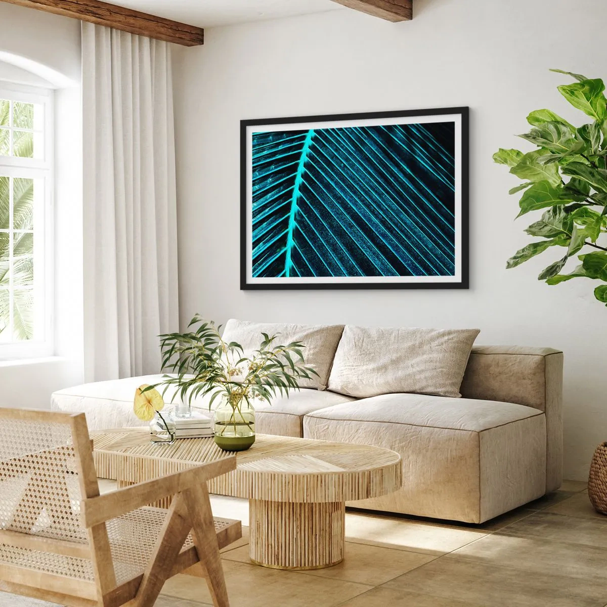 Pôster com moldura preta - Textura verde - 70x50 cm
