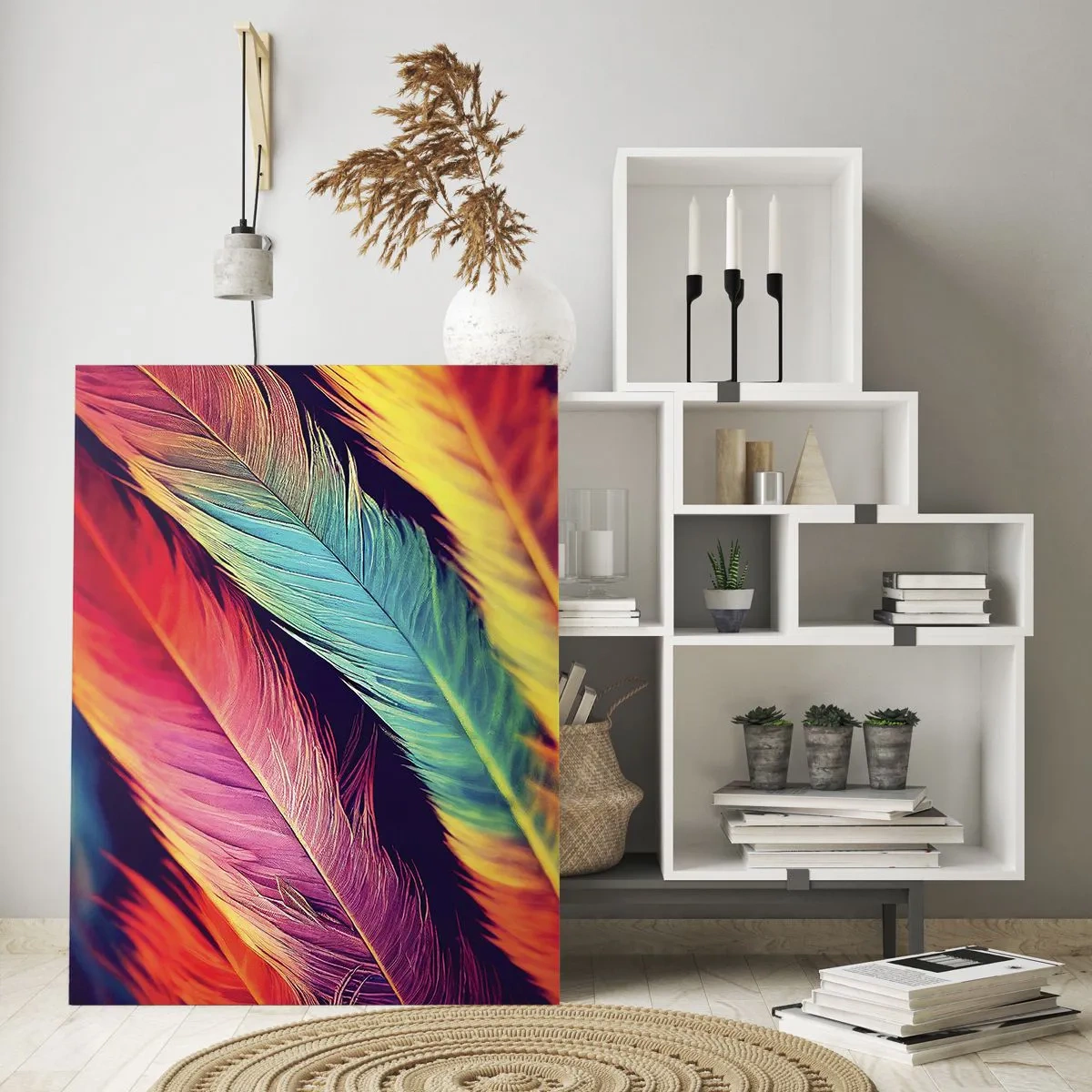Quadro em vidro - Arco-íris emplumado - 50x70 cm