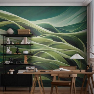 Papel de Parede Premium Sand - Jogo verde abstrato - Arte Moderna, Padrão, Ondas - 200x140 cm