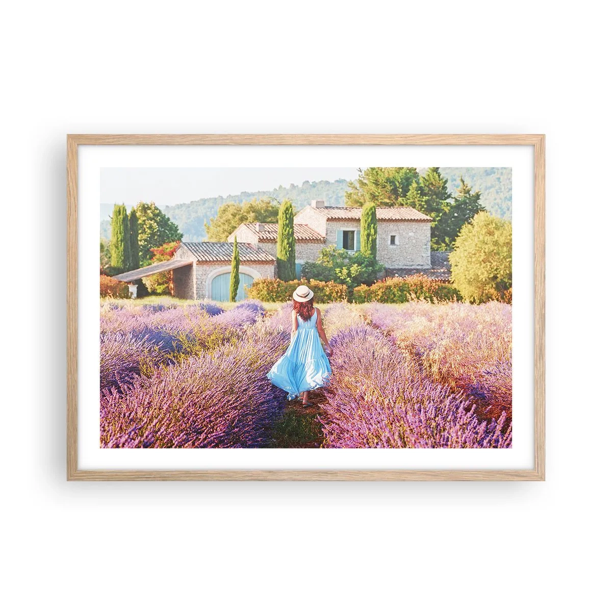 Pôster com moldura de carvalho claro - Menina Lavanda - 70x50 cm