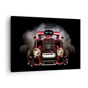 Quadro em tela - Carro de corrida clássico vermelho em um fundo escuro - 70x50cm - Velozes e bonitos - Decoração de parede moderna para a sala de estar e quarto ARTTOR