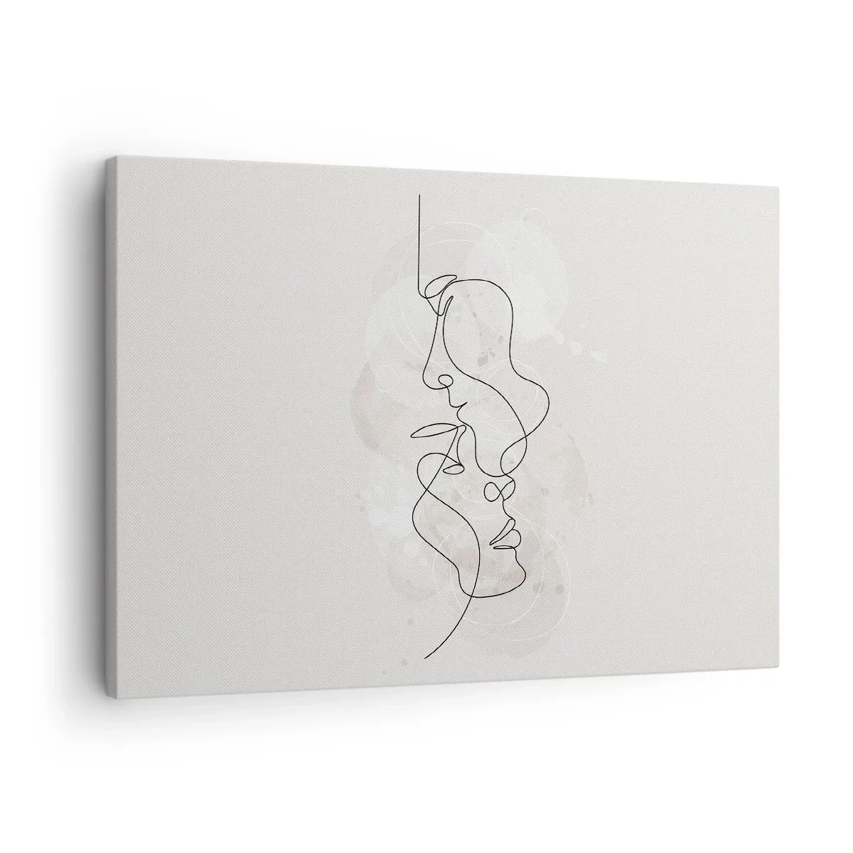 Quadro em tela - Contorno abstrato de dois rostos em um fundo claro - 70x50cm - Emaranhados num abraço - Decoração de parede moderna para a sala de estar e quarto ARTTOR