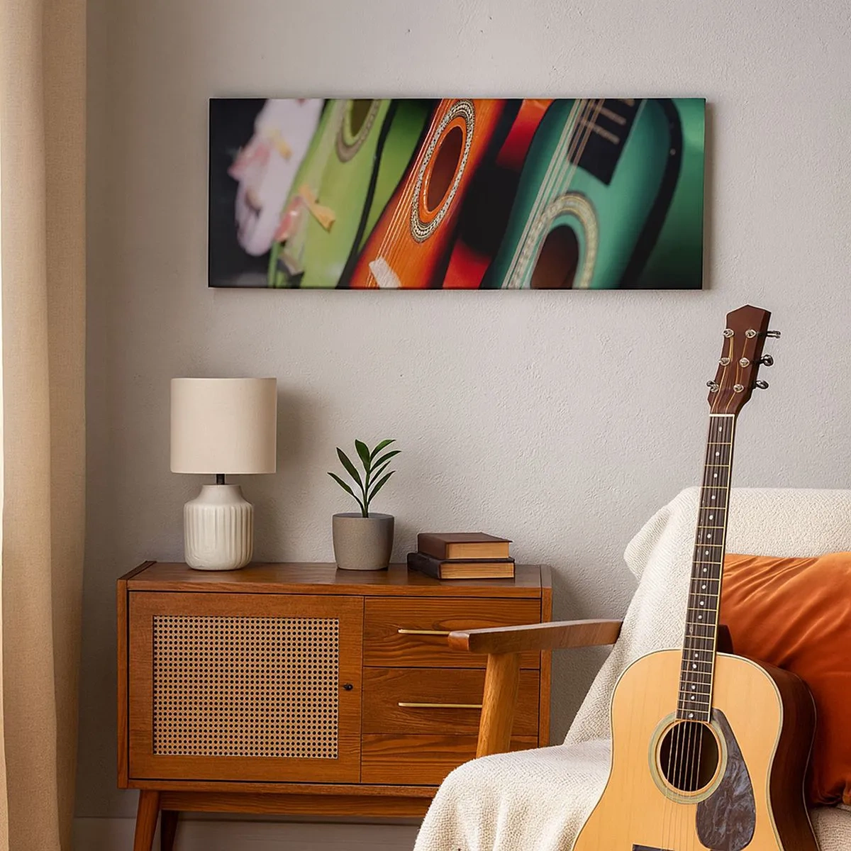 Quadro em tela - A guitarra tem muitas cores - 100x40 cm