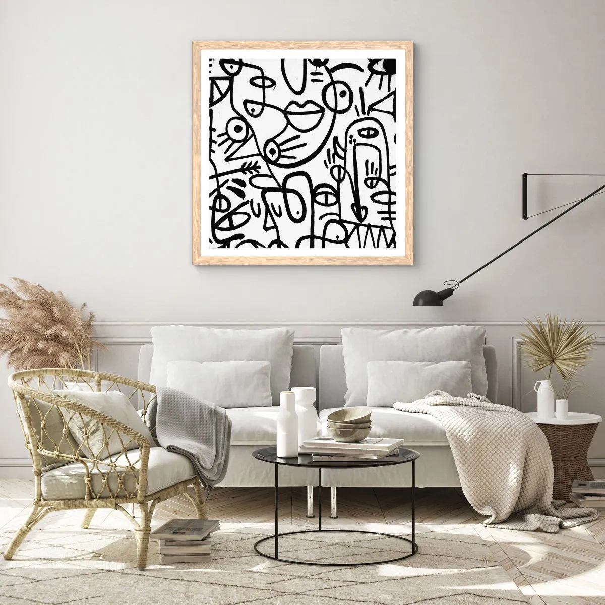 Pôster com moldura de carvalho claro - Rostos e miragens - 50x50 cm