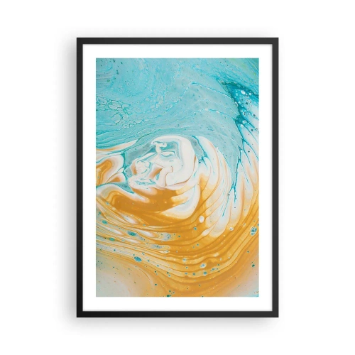 Pôster com moldura preta - Redemoinho abstrato em tons de azul e laranja - 50x70cm - Vórtice em pastel - Decoração de parede moderna para a sala de estar e quarto ARTTOR