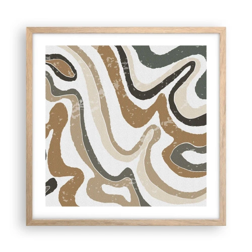 Pôster com moldura de carvalho claro - Meandros de cores da terra - 50x50 cm