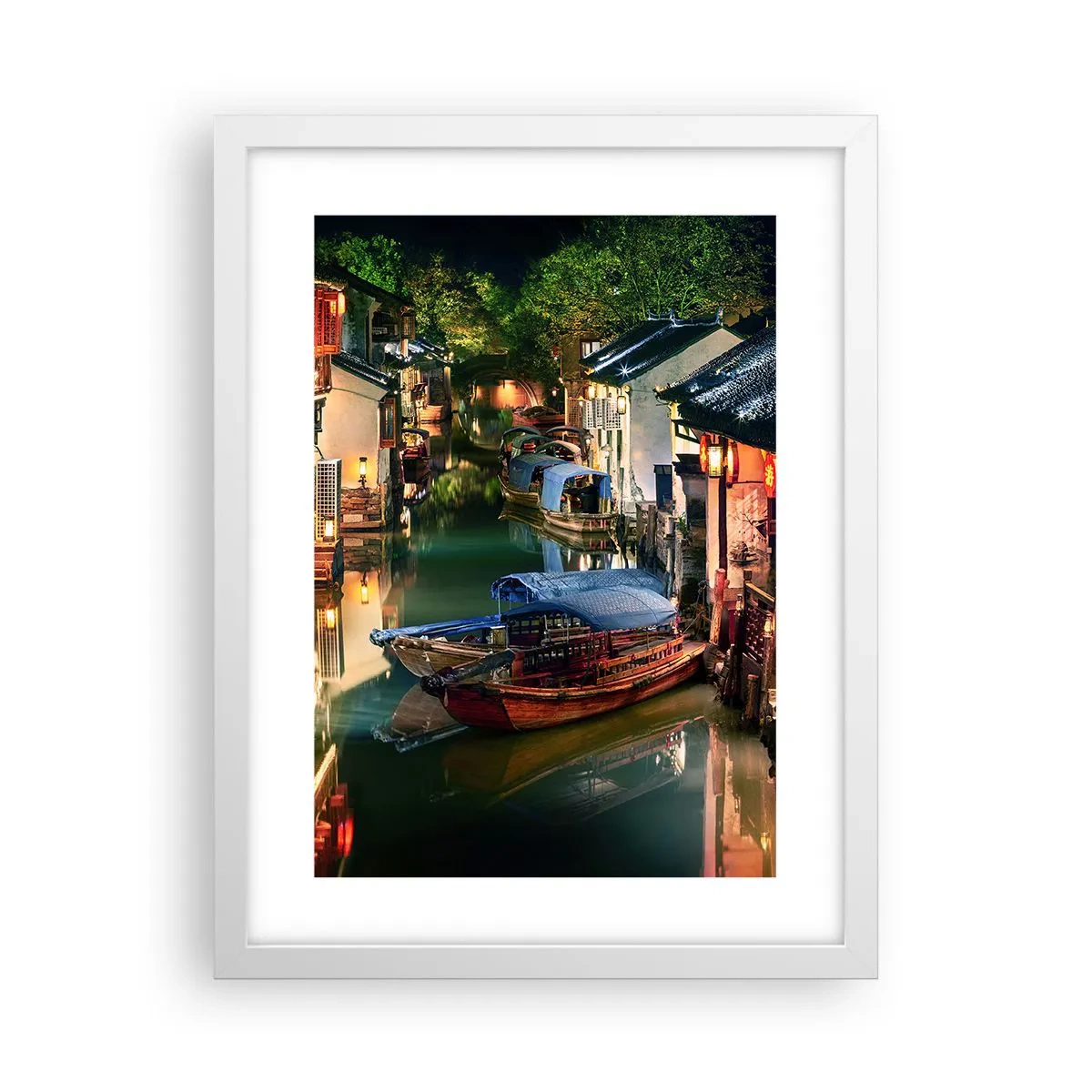 Pôster em moldura branca - Uma noite em uma rua chinesa - 30x40 cm