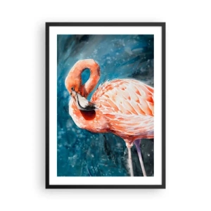 Pôster com moldura preta - Um flamingo em aquarela sobre um fundo de água turquesa - 50x70cm - Decorativo por natureza - Decoração de parede moderna para a sala de estar e quarto ARTTOR