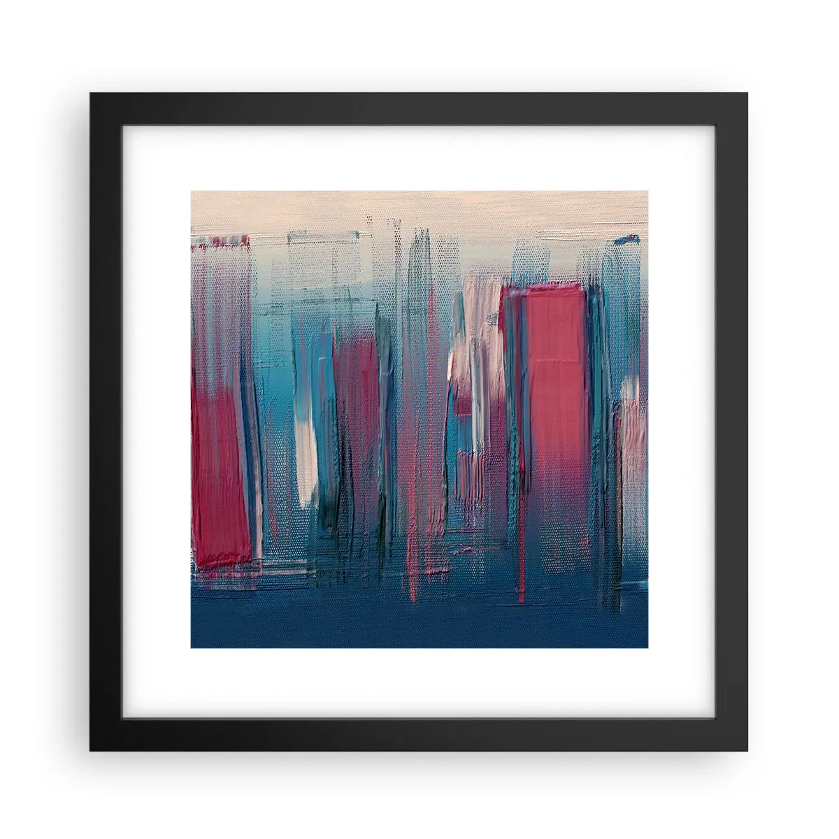 Pôster com moldura preta - Composição vertical em azul e vermelho - 30x30 cm