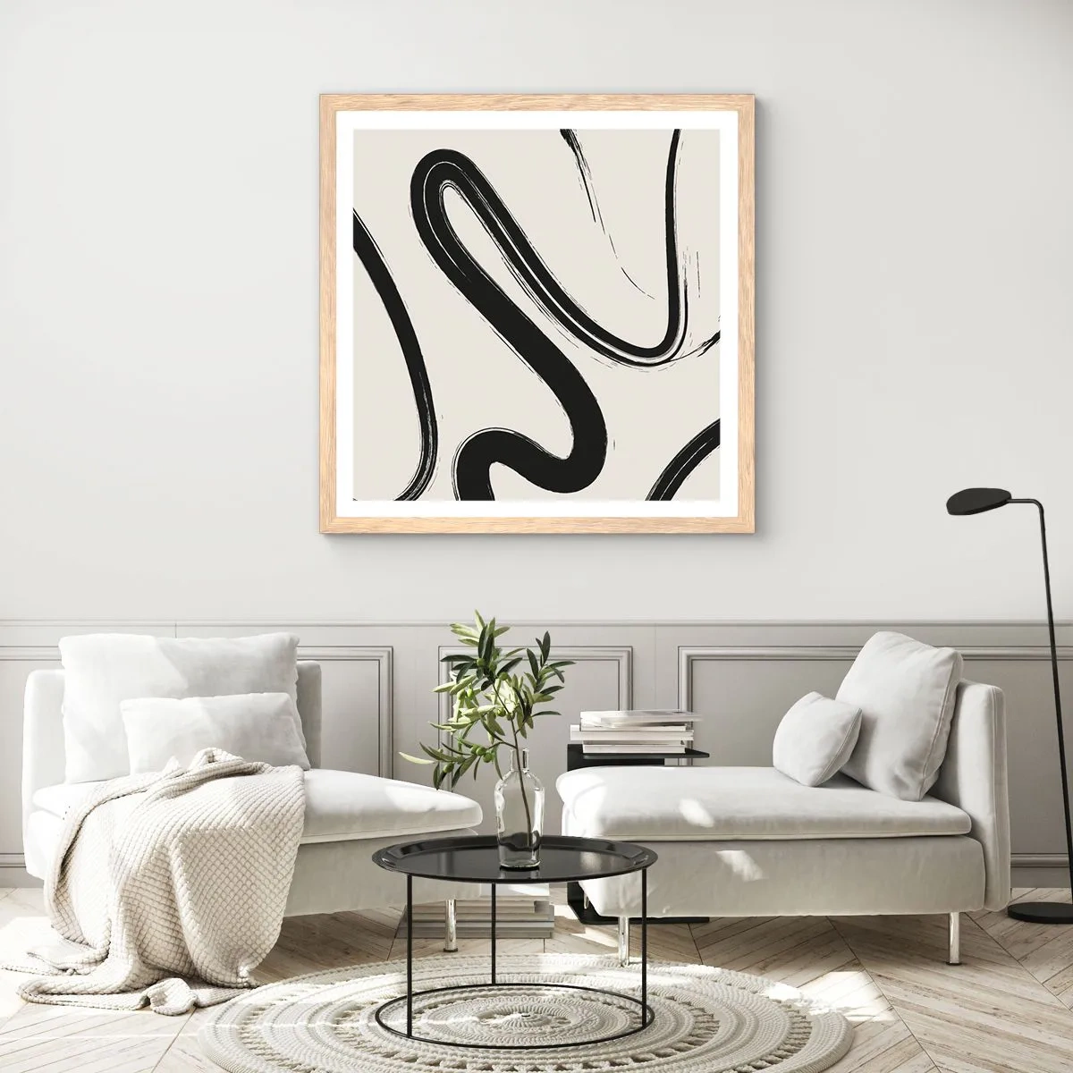 Pôster com moldura de carvalho claro - Capricho preto e branco - 60x60 cm
