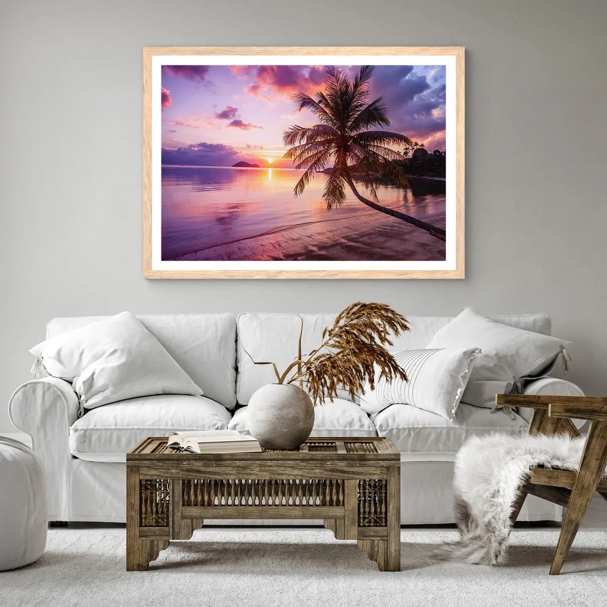 Pôster com moldura de carvalho claro - Felicidade no horizonte - 50x40 cm