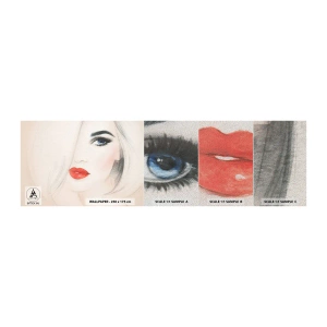 Amostra de papel de parede Premium Sand - Hipnotiza e intoxica - Retrato de uma mulher, Rosto de mulher, lábios vermelhos - 100x30 cm