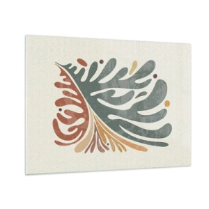 Quadro em vidro - Folha abstrata em cores quentes - 70x50cm - Folha multicolorida - Decoração de parede moderna para a sala de estar e quarto ARTTOR