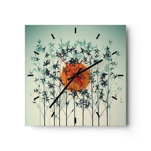 Relógio de parede - Relógio em vidro - Sol japonês - 30x30 cm