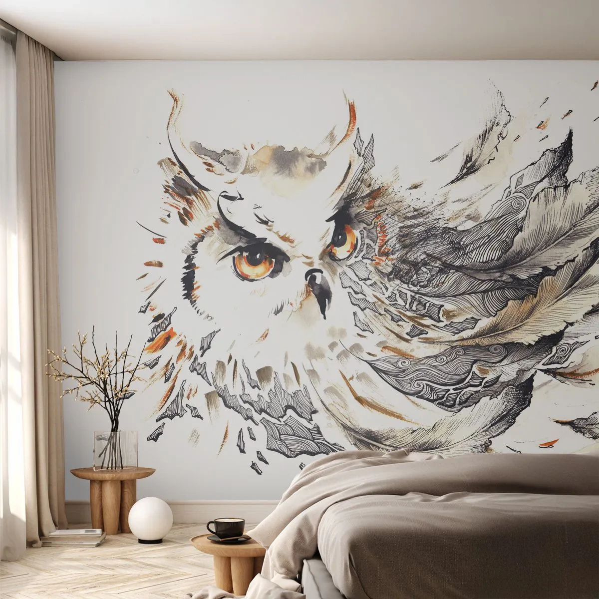 Papel de Parede Standard Eco - Ela veio do mundo da magia - Pássaro, Coruja, Gráficos - 200x140 cm