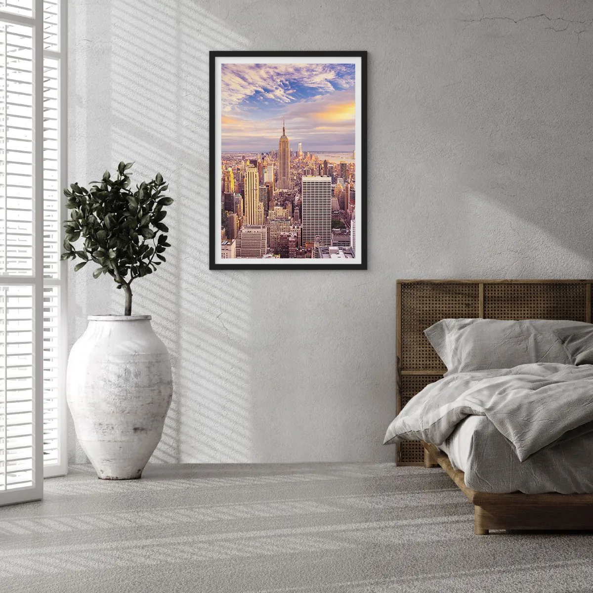 Pôster com moldura preta - Panorama da cidade de Nova York do Empire State Building ao pôr do sol - 50x70cm - Alcançar as nuvens - Decoração de parede moderna para a sala de estar e quarto ARTTOR