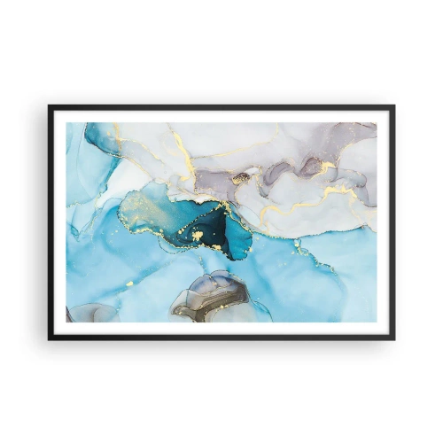 Pôster com moldura preta - Estudo do encontro do cinza e turquesa - 91x61 cm