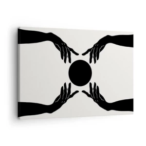 Quadro em tela - Mãos pretas em uma composição simétrica com uma bola - 70x50cm - Sinal secreto - Decoração de parede moderna para a sala de estar e quarto ARTTOR