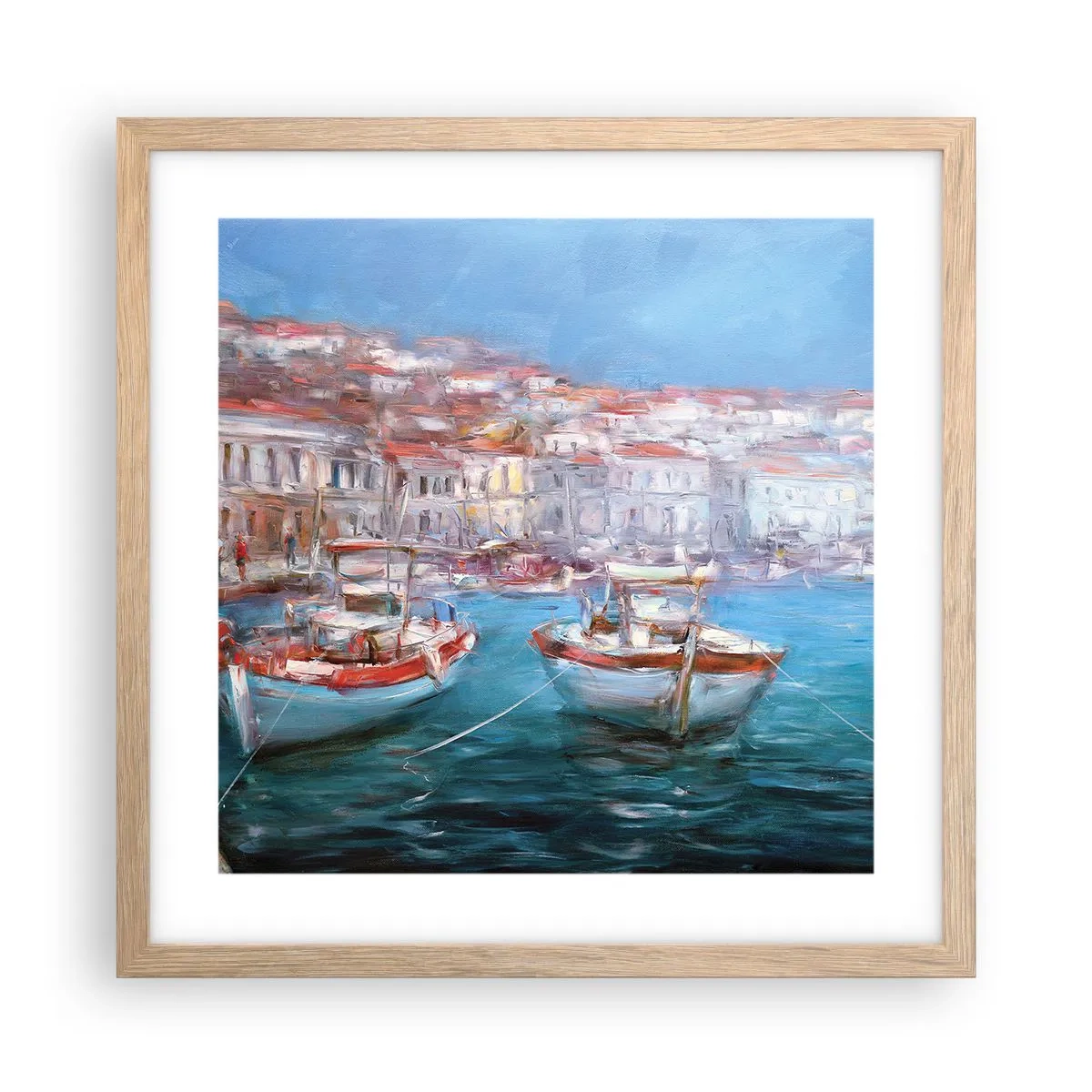 Pôster com moldura de carvalho claro - Baía italiana - 40x40 cm