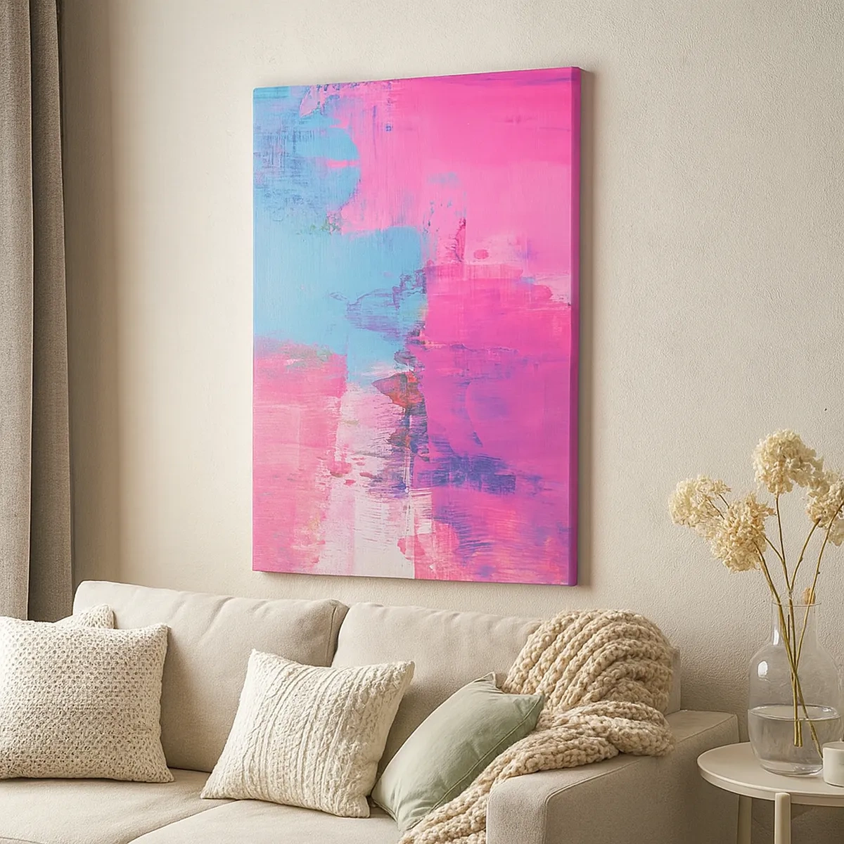 Quadro em tela - Rosa, azul e uma pitada de luz - 50x70 cm