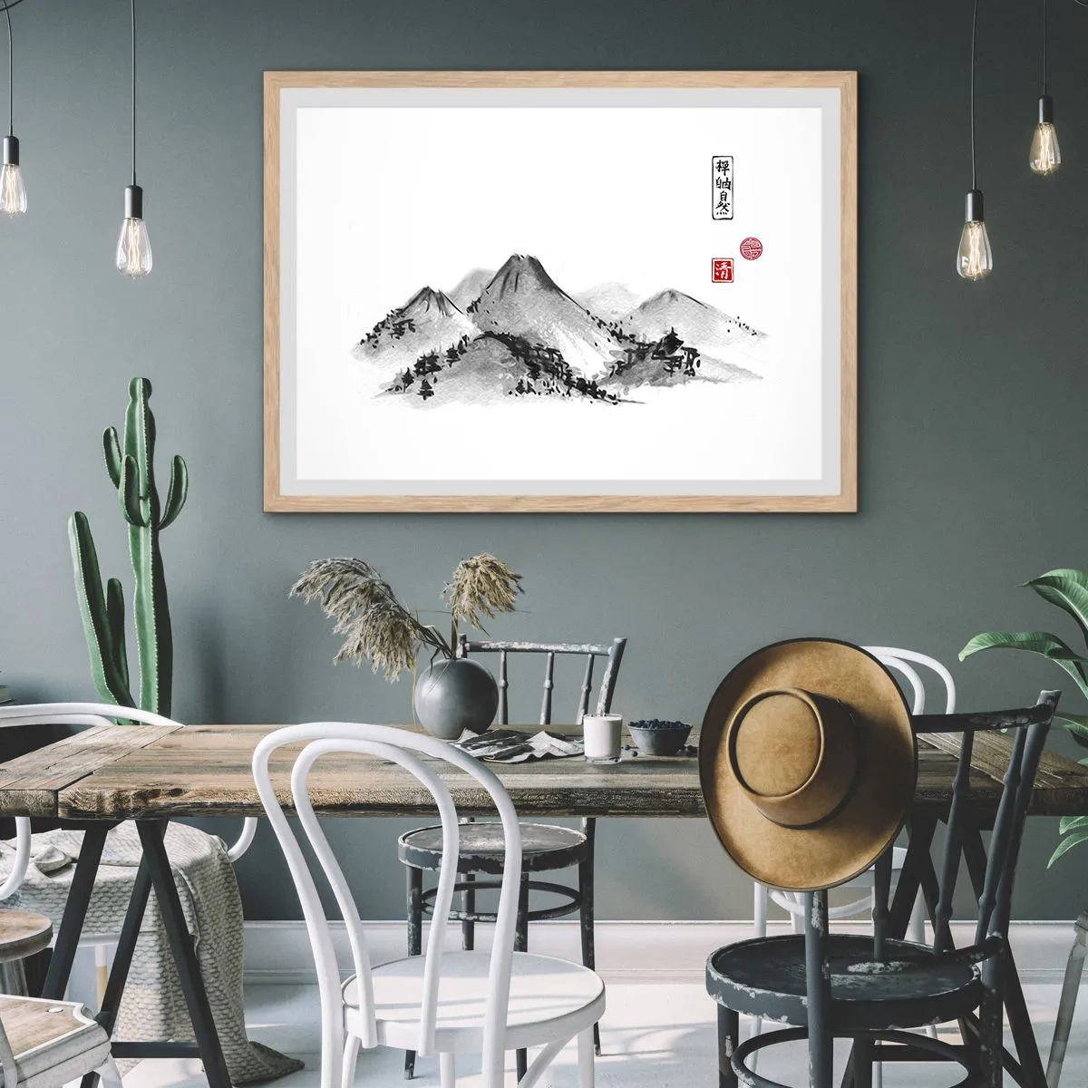 Pôster com moldura de carvalho claro - Para além do vale - 40x30 cm