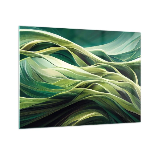 Quadro em vidro - Ondas verdes abstratas com formas orgânicas - 70x50cm - Jogo verde abstrato - Decoração de parede moderna para a sala de estar e quarto ARTTOR