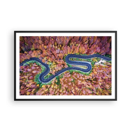 Pôster com moldura preta - Estrada sinuosa pela floresta - 91x61 cm