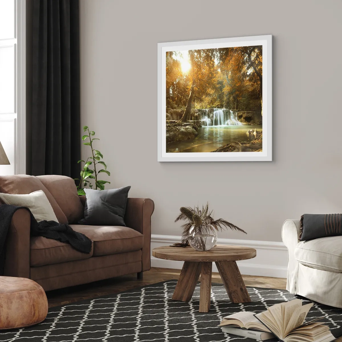 Pôster em moldura branca - A cascata do parque - 30x30 cm