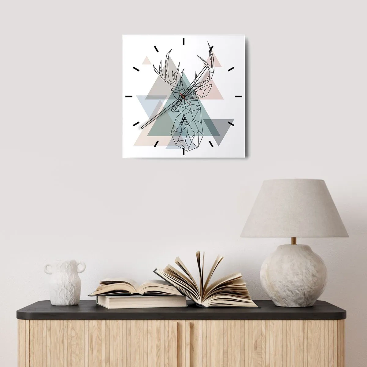 Relógio de parede - Relógio em vidro - Numa floresta geométrica - 30x30 cm