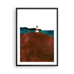 Pôster com moldura preta - Uma paisagem minimalista com um farol em uma colina - 50x70cm - Olhando para o mar - Decoração de parede moderna para a sala de estar e quarto ARTTOR