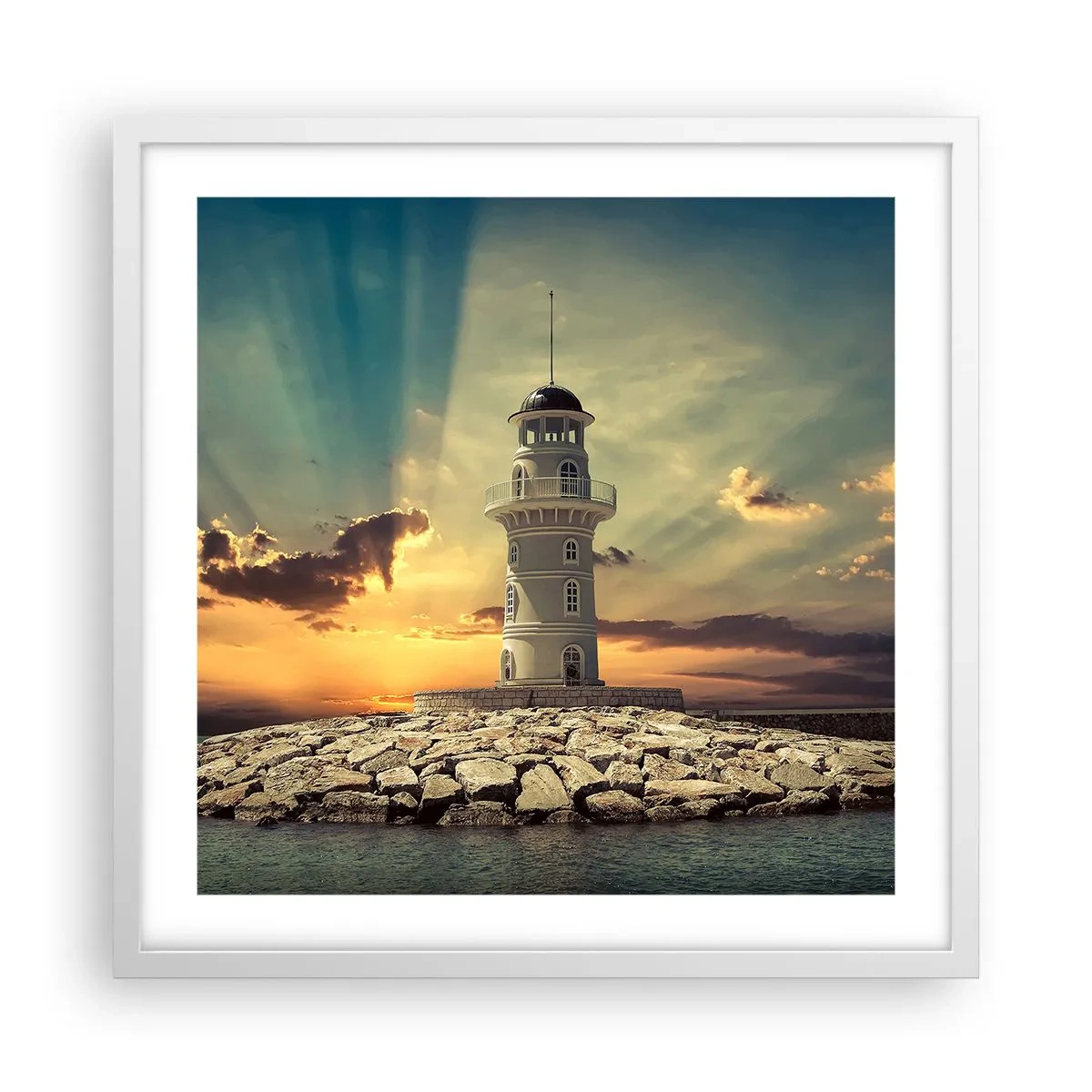 Pôster em moldura branca - Luz - Bondade - Beleza - 50x50 cm