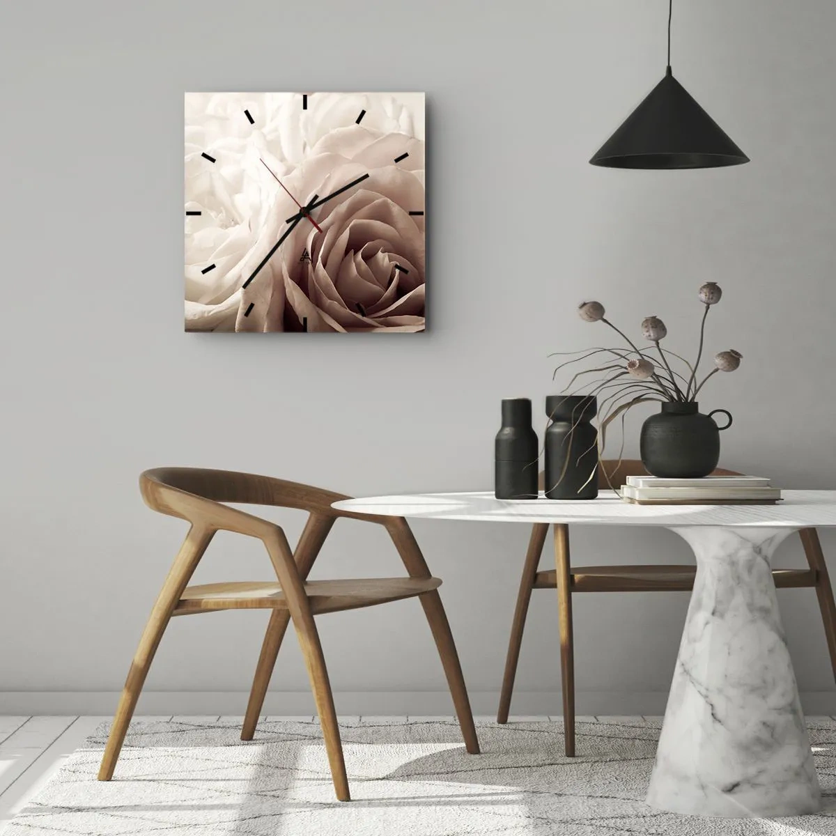 Relógio de parede - Relógio em vidro - No coração de uma rosa - 30x30 cm