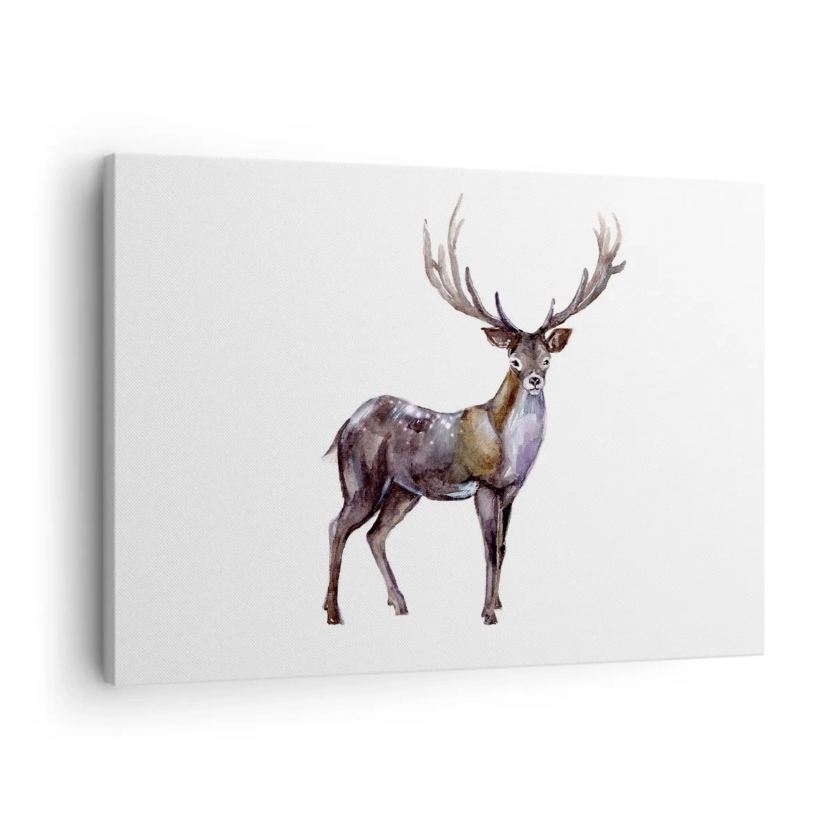 Quadro em tela - Ilustração em aquarela de um veado com chifres majestosos - 70x50cm - Rei da Floresta do Norte - Decoração de parede moderna para a sala de estar e quarto ARTTOR