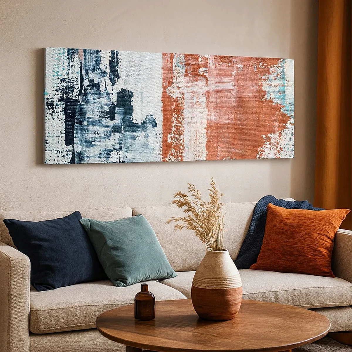 Quadro em tela - Meio a meio abstrato - 100x40 cm